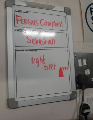 Patient board, QEQM hospital.