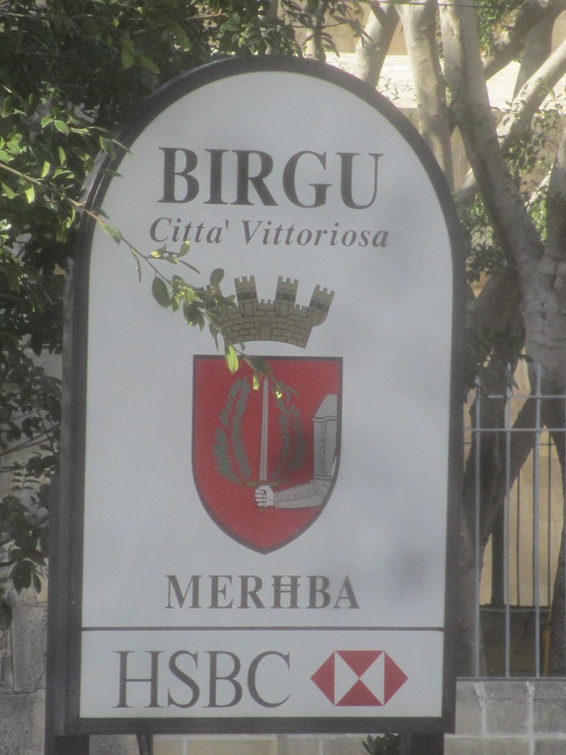 Town sign, Birgu, Malta.